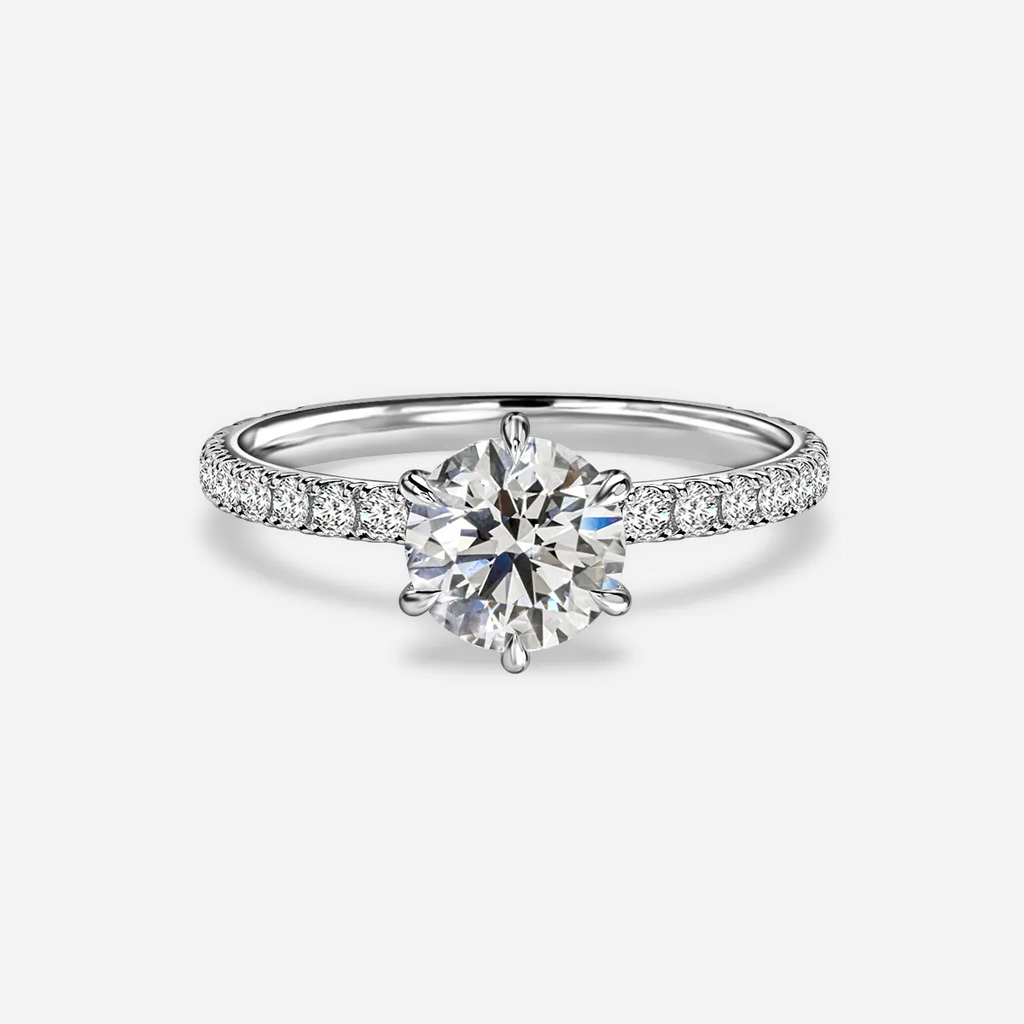 0.70 CT Round Cut Moissanite Pave Style Engagement Ring