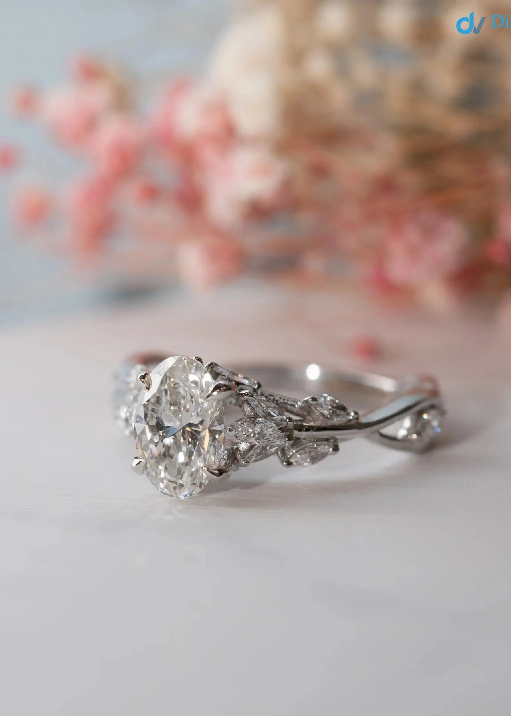 The Eesha Ring Oval Lab Diamond Accented Trellis Engagement Ring DisneyValley Main image