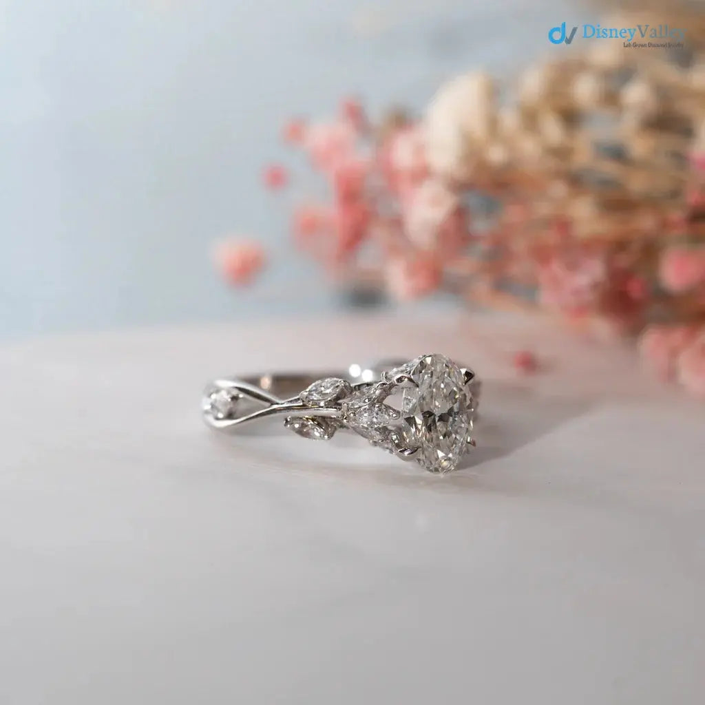 The Eesha Ring Oval Lab Diamond Accented Trellis Engagement Ring DisneyValley
