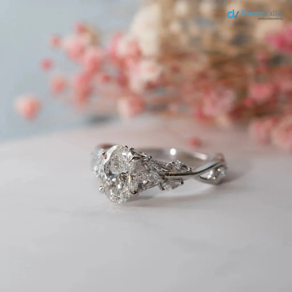 The Eesha Ring Oval Lab Diamond Accented Trellis Engagement Ring DisneyValley