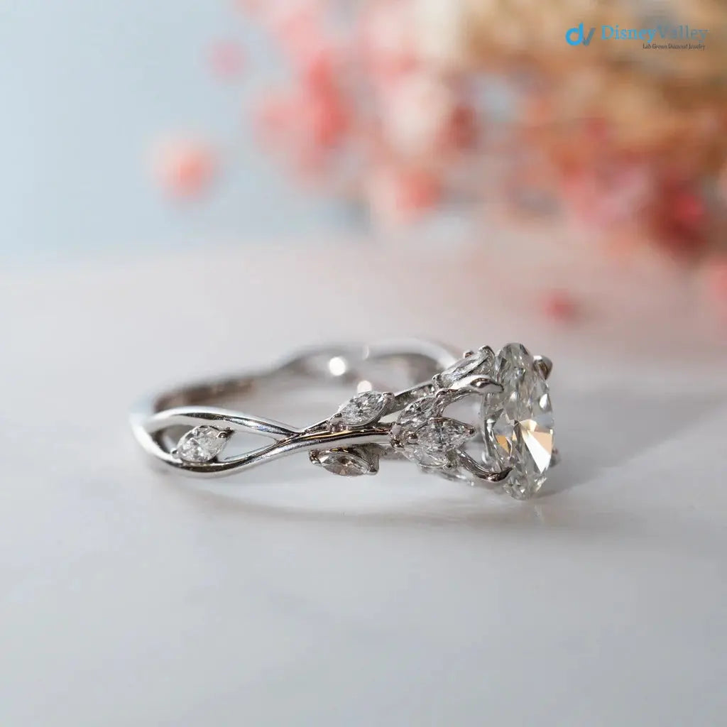 The Eesha Ring Oval Lab Diamond Accented Trellis Engagement Ring DisneyValley