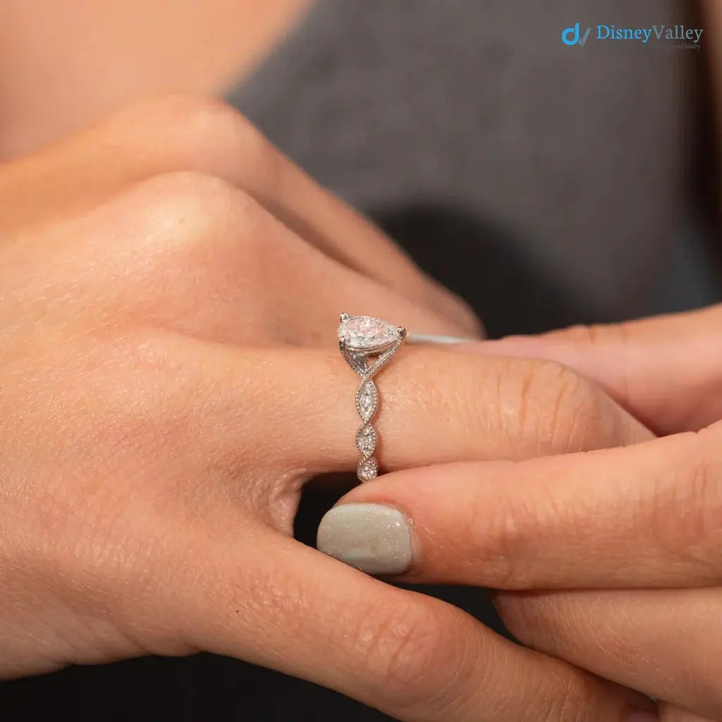 The Marcia Ring Lab grown Diamond Pear Cut Shoulder Set Engagement ring DisneyValley
