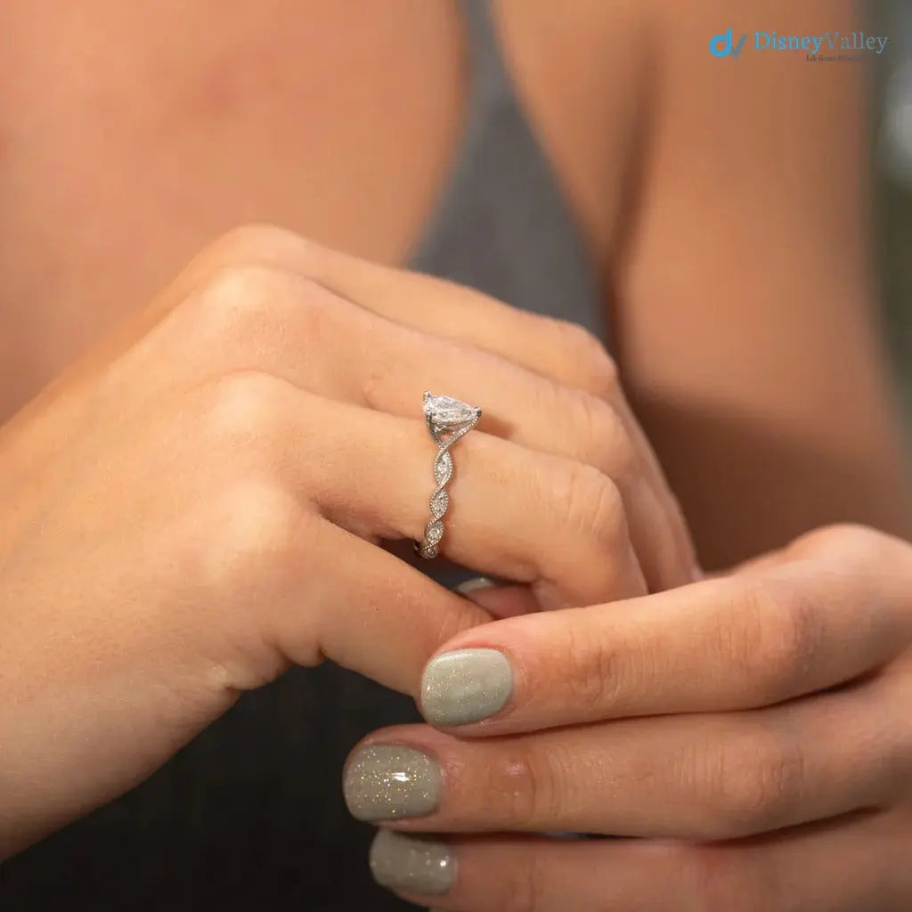 The Marcia Ring Lab grown Diamond Pear Cut Shoulder Set Engagement ring DisneyValley