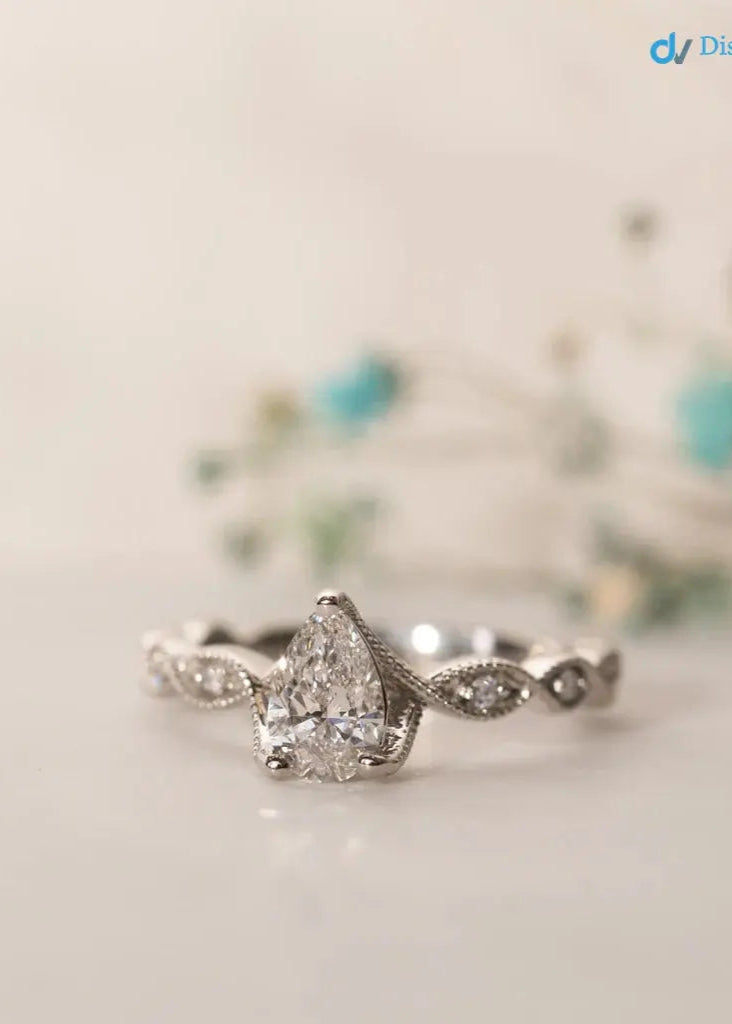 The Marcia Ring Lab grown Diamond Pear Cut Shoulder Set Engagement ring DisneyValley