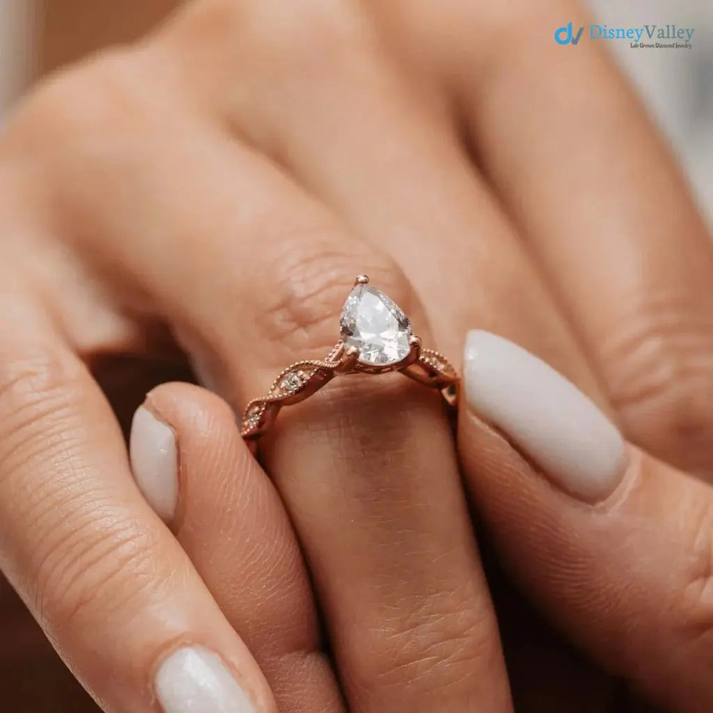 The Marcia Ring Lab grown Diamond Pear Cut Shoulder Set Engagement ring DisneyValley