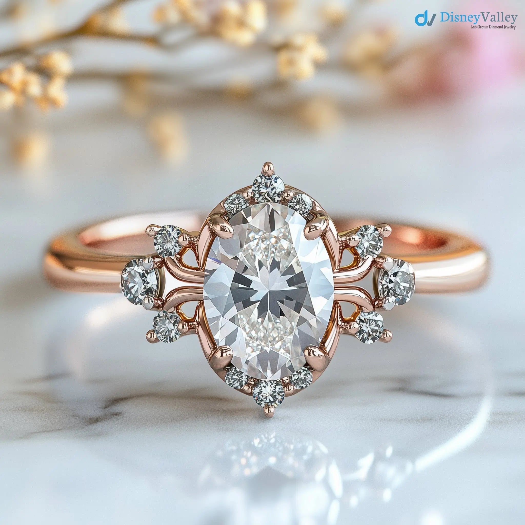 The oval-cut lab grown diamond halo valoria engagement ring - DisneyValley