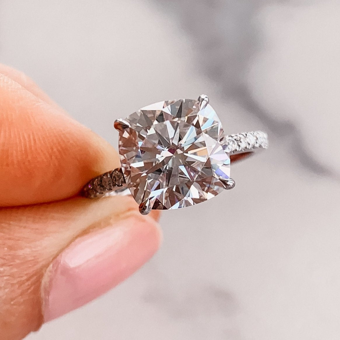 4.0 CT Cushion Moissanite Pave Setting Engagement Ring