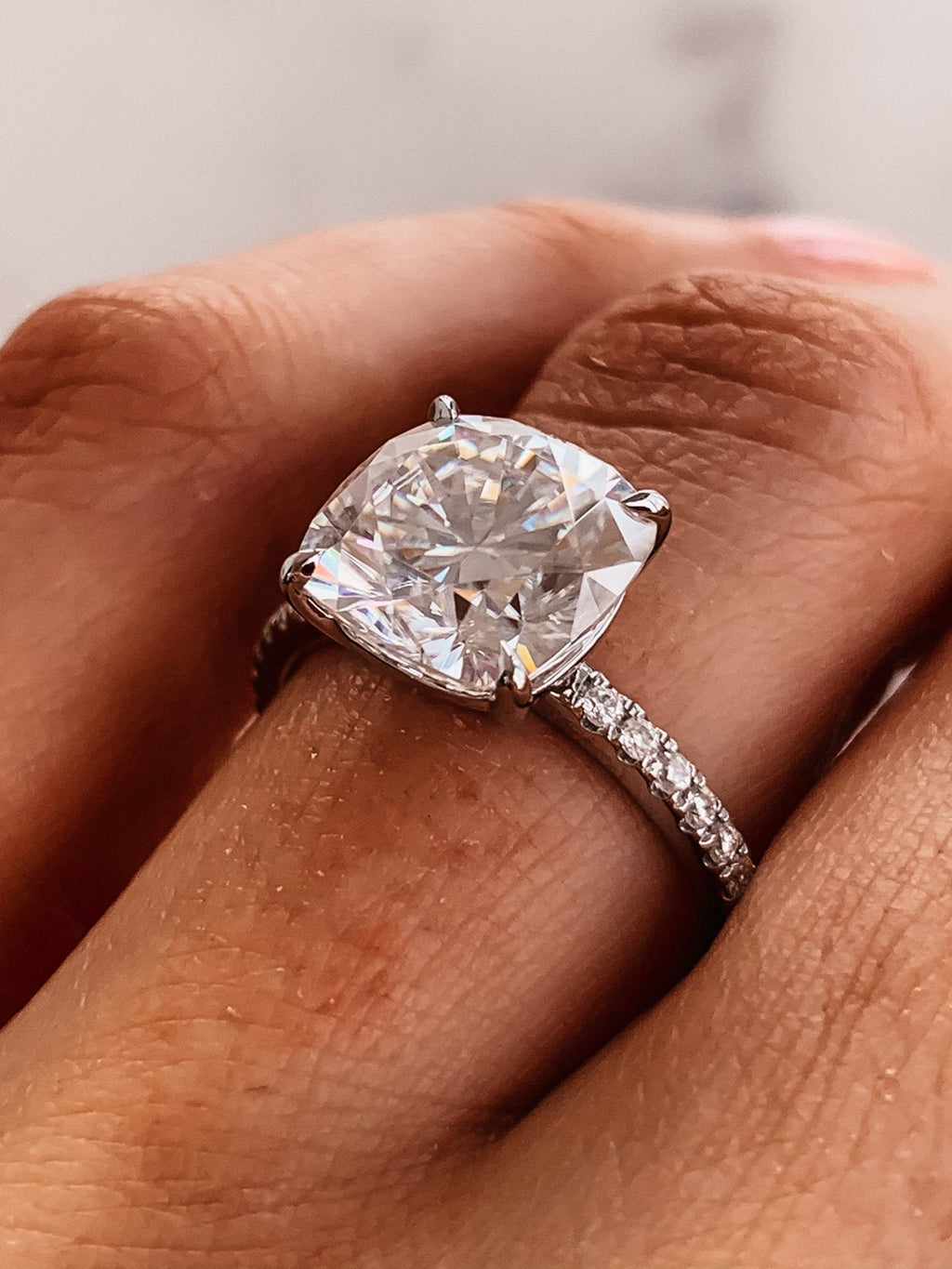 4.0 CT Cushion Moissanite Pave Setting Engagement Ring