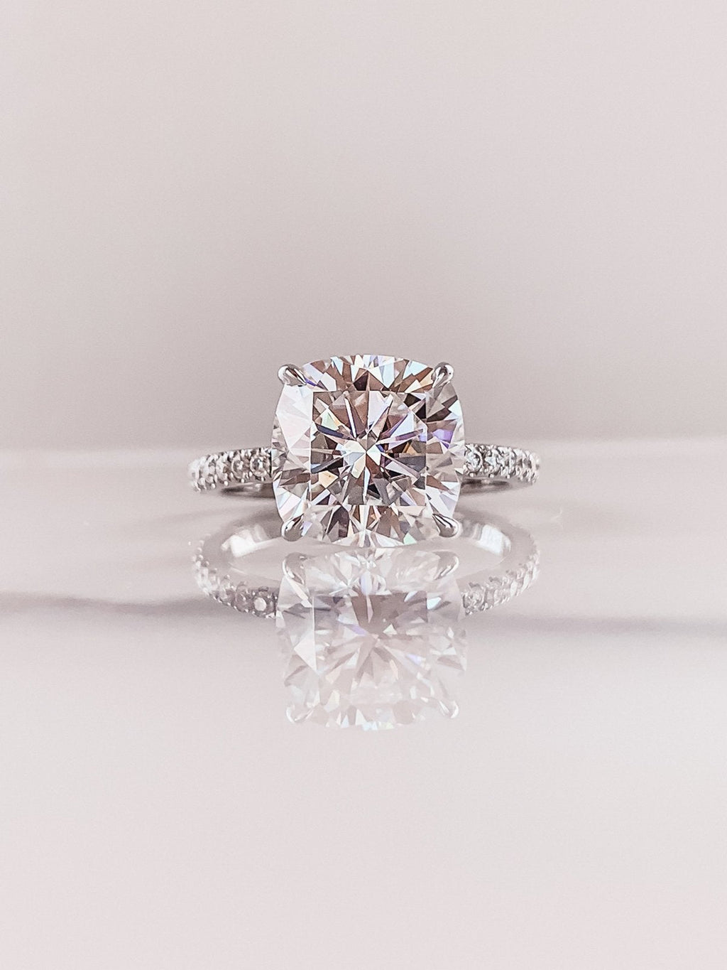 4.0 CT Cushion Moissanite Pave Setting Engagement Ring