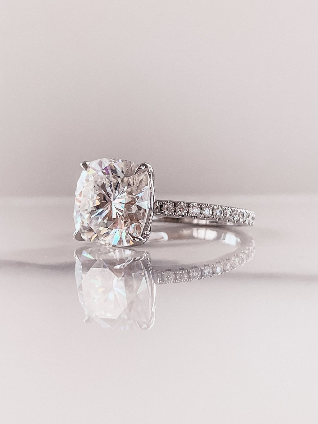 4.0 CT Cushion Moissanite Pave Setting Engagement Ring