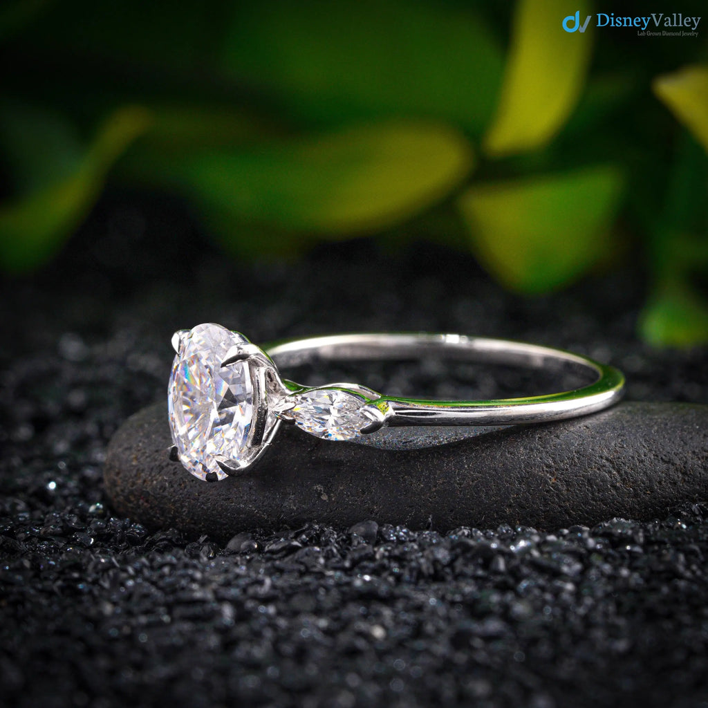 Three Stone Diamond Wedding Ring 2.0 Ct Oval Cut Moissanite Engagement Ring - DisneyValley