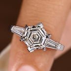 Hexagon and Tapered Baguette Cut Three Diamond Ring
