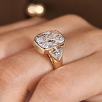 IGI Certified 5-10 Carat Elongated Cushion Cut Ring in bezel setting