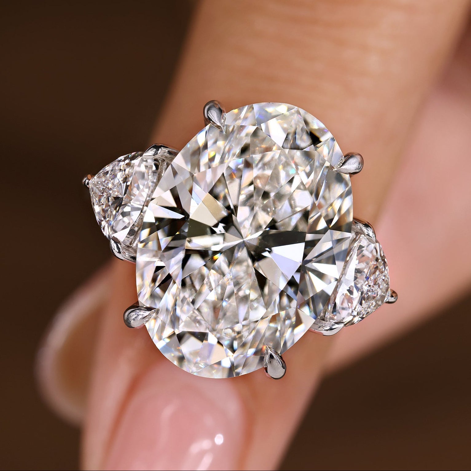 IGI Certified 10 -15 Carat Oval Diamond Ring in Three Stone Style Main image
