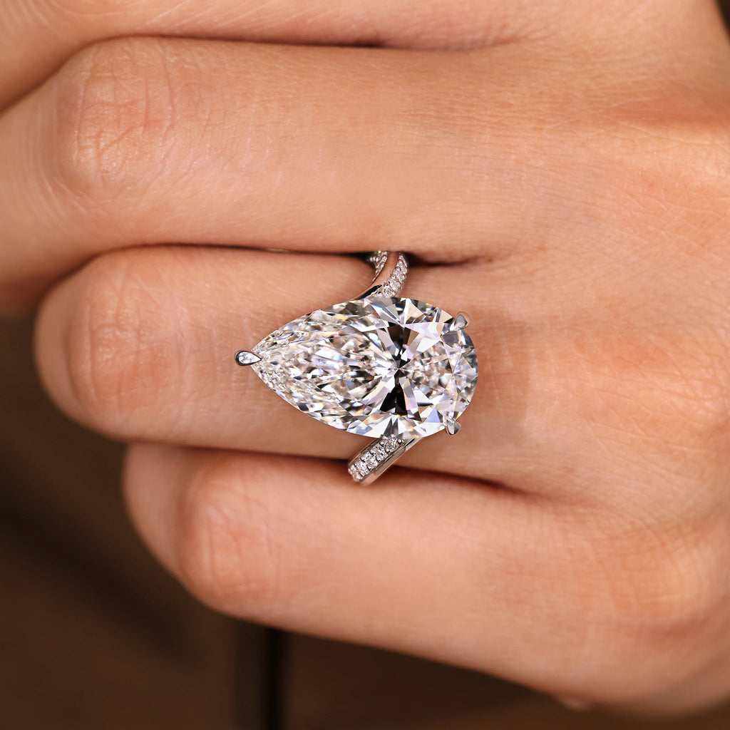 IGI Certified 10 - 12 Carat Pear Diamond Ring in Bypass Setting