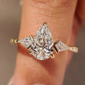Pear and Kite Cut Three Diamond Ring with Art Deco Band