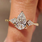 Pear and Kite Cut Three Diamond Ring with Art Deco Band