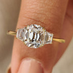 Old Mine Cushion Cut Diamond Ring with Trapezoid Side Stones