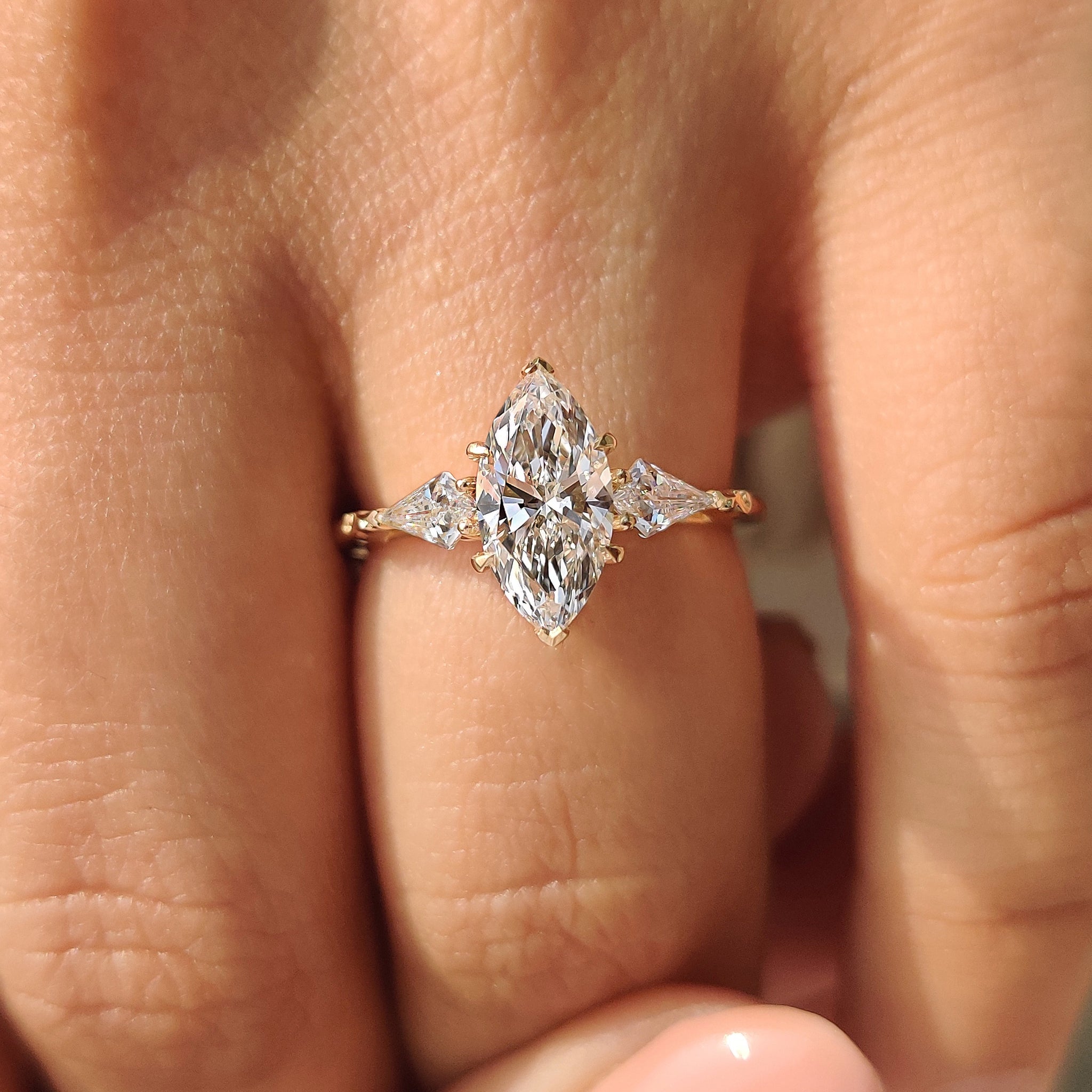 Vintage Style Marquise Diamond Ring with Basket Filigree Details
