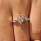 Lozenge Cut Engagement Ring with Kite Cut Side Stone