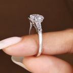 Hexagon and Tapered Baguette Cut Three Diamond Ring