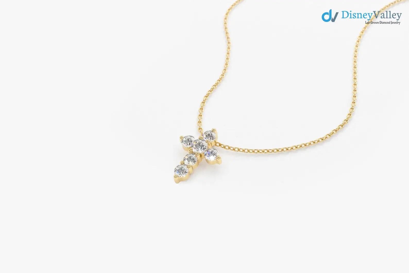 Tiny Diamond Cross Necklace gold diamond cross necklace DisneyValley Main image