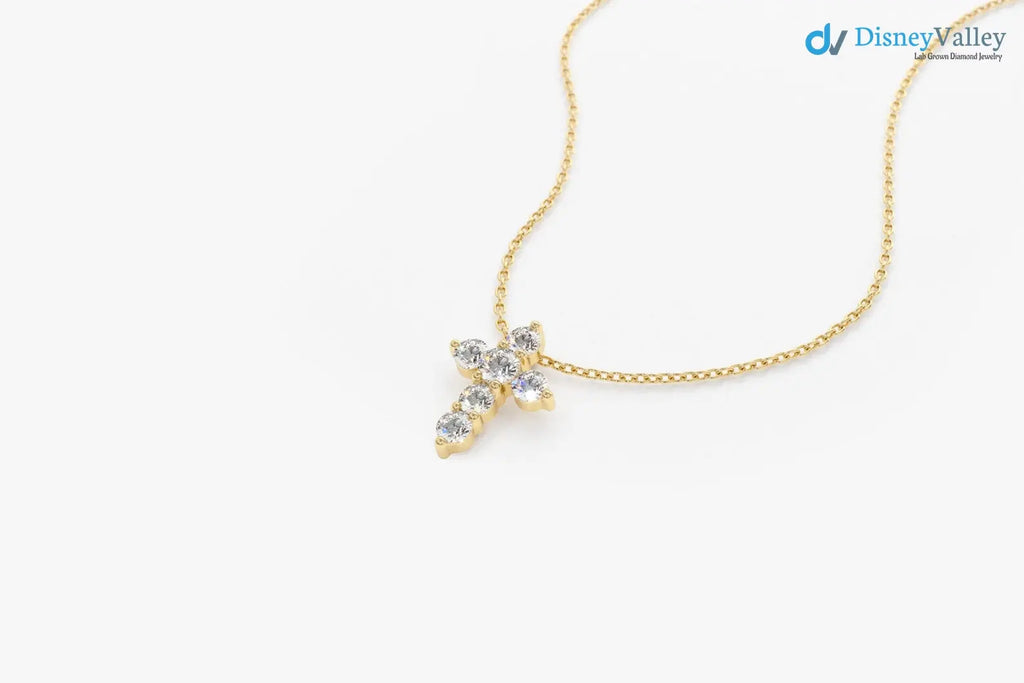 Tiny Diamond Cross Necklace gold diamond cross necklace DisneyValley