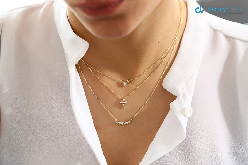 Tiny Diamond Cross Necklace gold diamond cross necklace DisneyValley