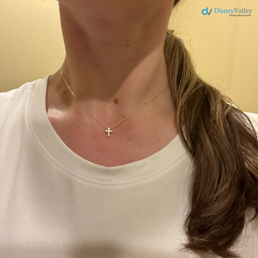 Tiny Diamond Cross Necklace gold diamond cross necklace DisneyValley