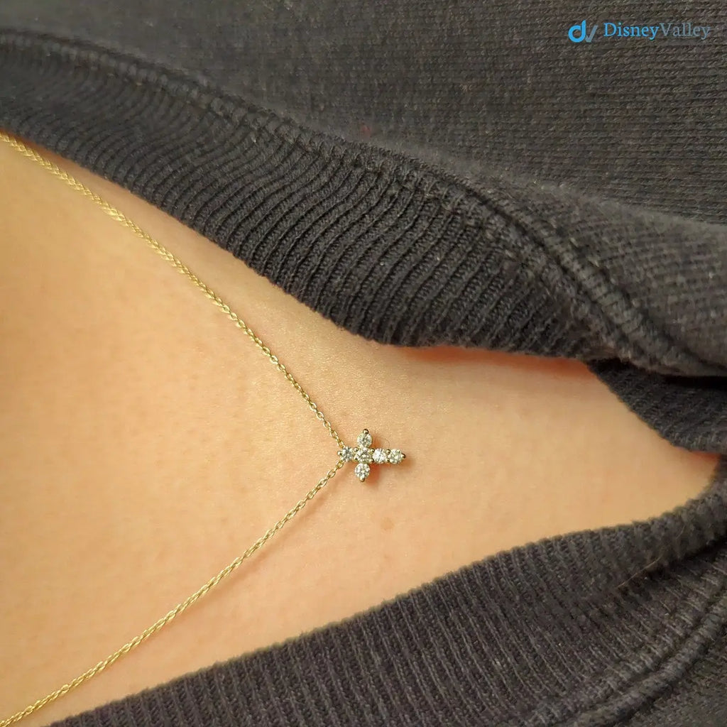 Tiny Diamond Cross Necklace gold diamond cross necklace DisneyValley