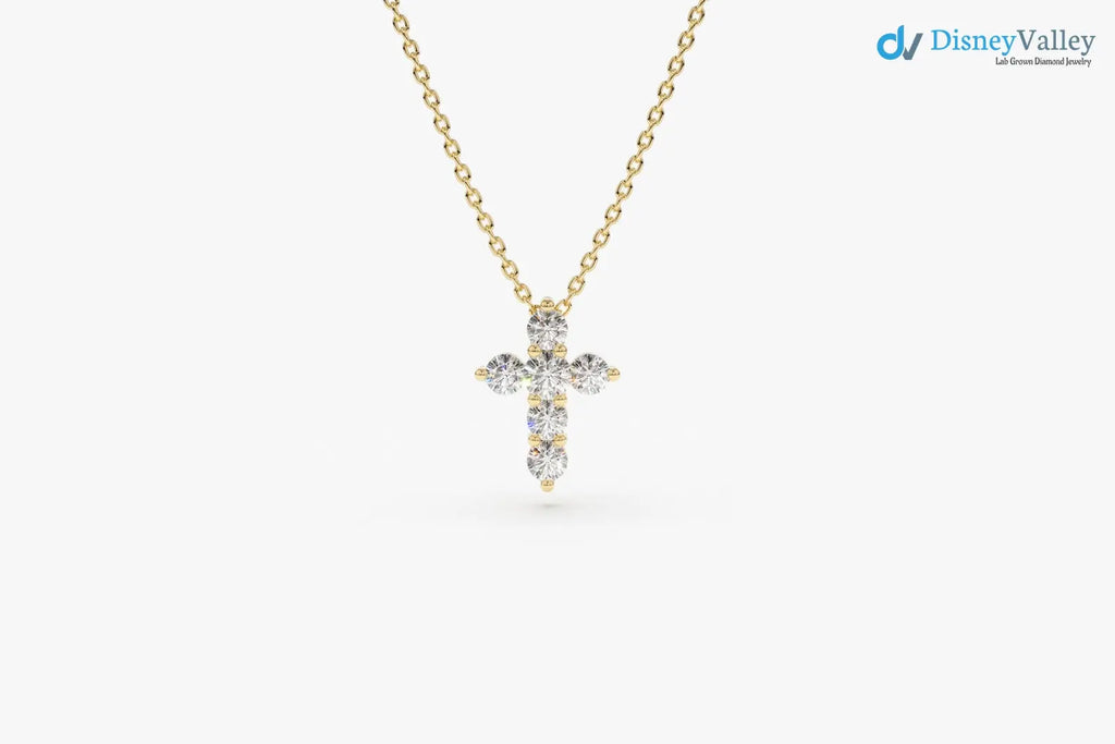 Tiny Diamond Cross Necklace gold diamond cross necklace DisneyValley