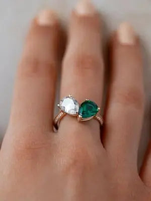 Toi Et Moi pear 2 Gem Emerald and Lab Grown Diamond Engagement Ring DisneyValley Main image