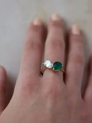 Toi Et Moi pear 2 Gem Emerald and Lab Grown Diamond Engagement Ring DisneyValley