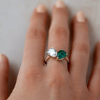 Toi Et Moi pear 2 Gem Emerald and Lab Grown Diamond Engagement Ring - DisneyValley