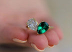 Toi Et Moi pear 2 Gem Emerald and Lab Grown Diamond Engagement Ring - DisneyValley