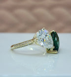 Toi Et Moi pear 2 Gem Emerald and Lab Grown Diamond Engagement Ring - DisneyValley