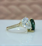 Toi Et Moi pear 2 Gem Emerald and Lab Grown Diamond Engagement Ring - DisneyValley