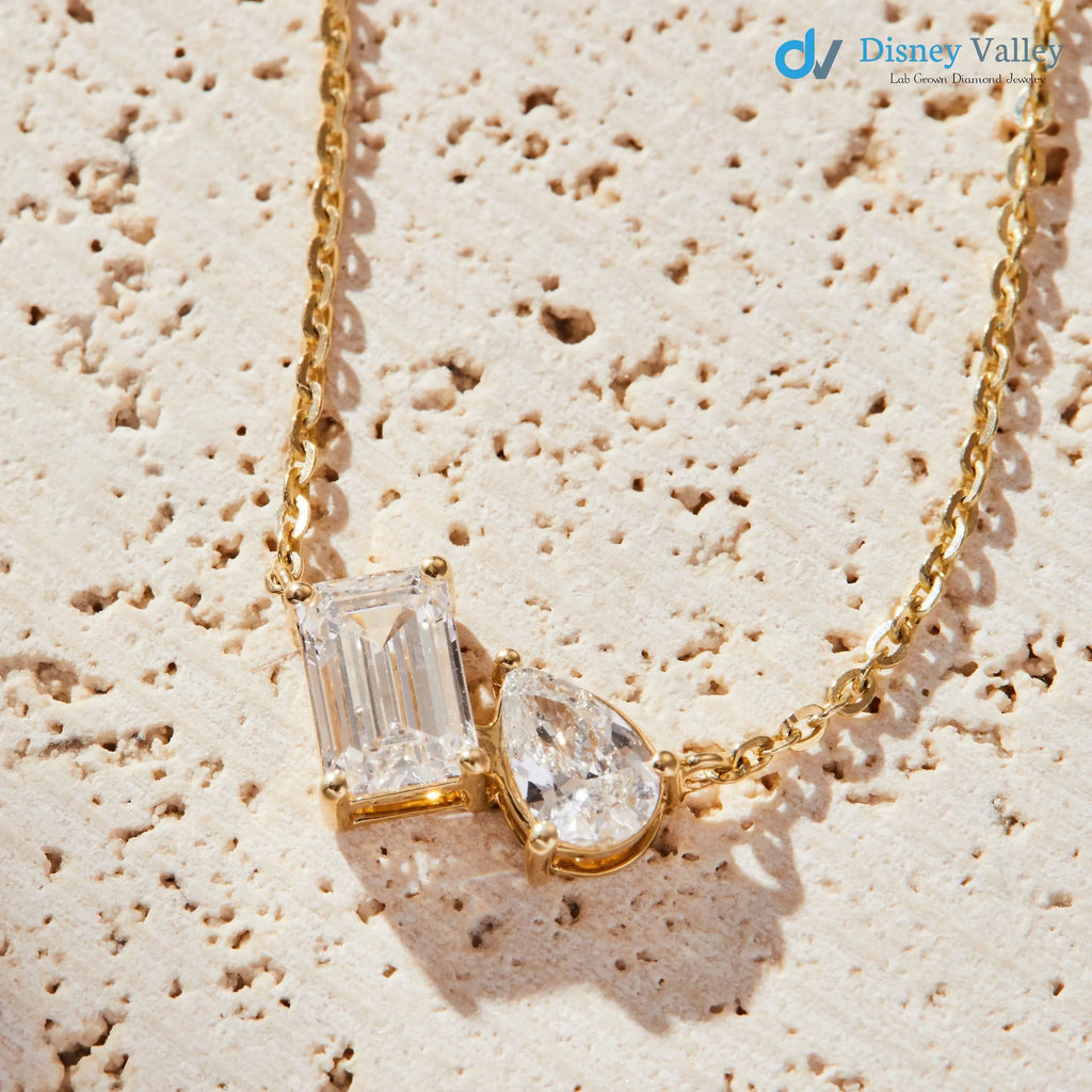 Toi et Moi Necklace with 1.00 Carat Lab Grown Elegant Minimalist for Everyday Wear - DisneyValley