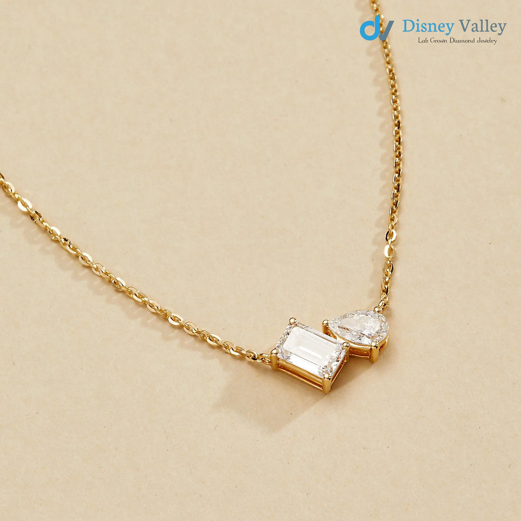 Toi et Moi Necklace with 1.00 Carat Lab Grown Elegant Minimalist for Everyday Wear - DisneyValley
