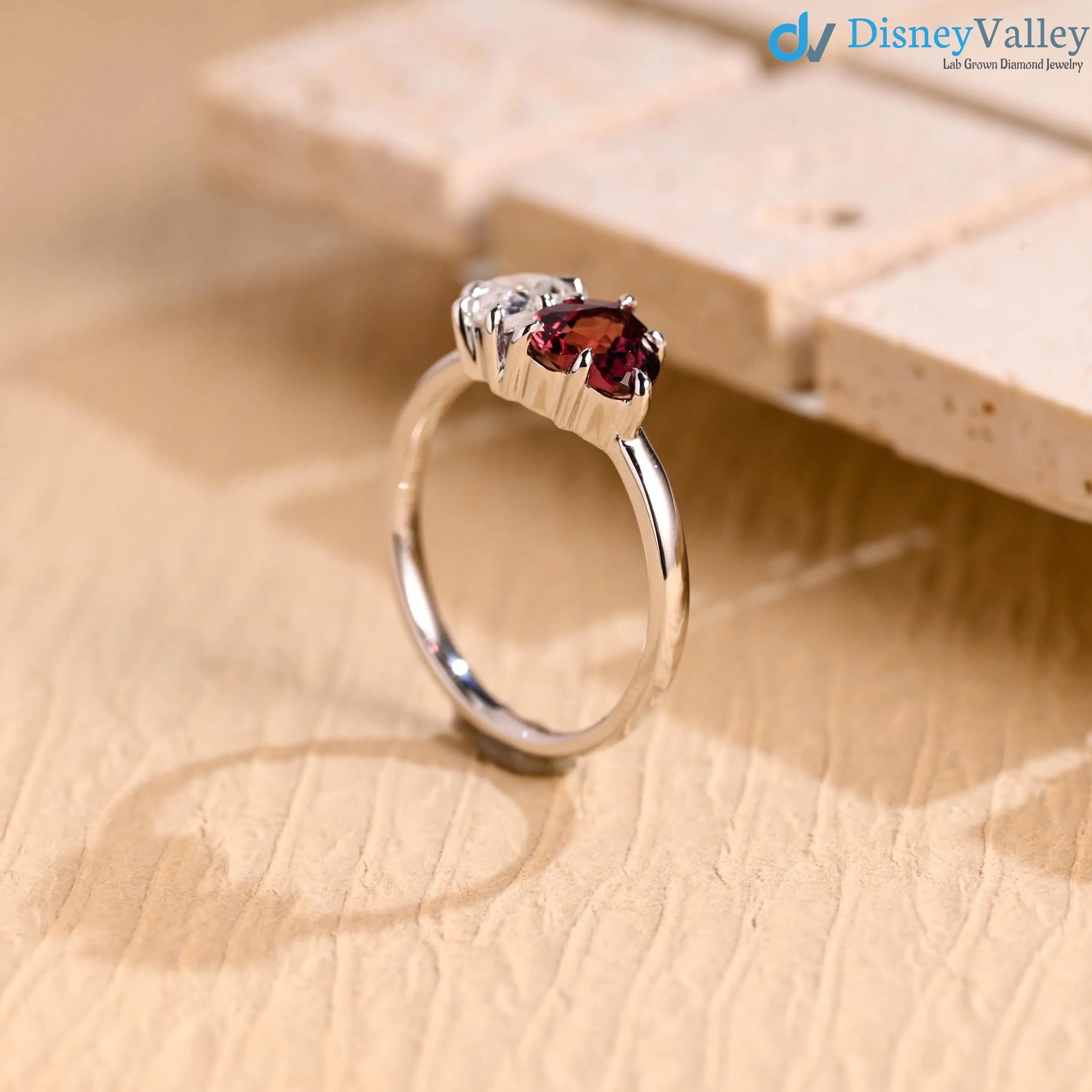Toi et Moi Solid Gold Pear & Heart Cut Lab Grown Engagement Ring DisneyValley