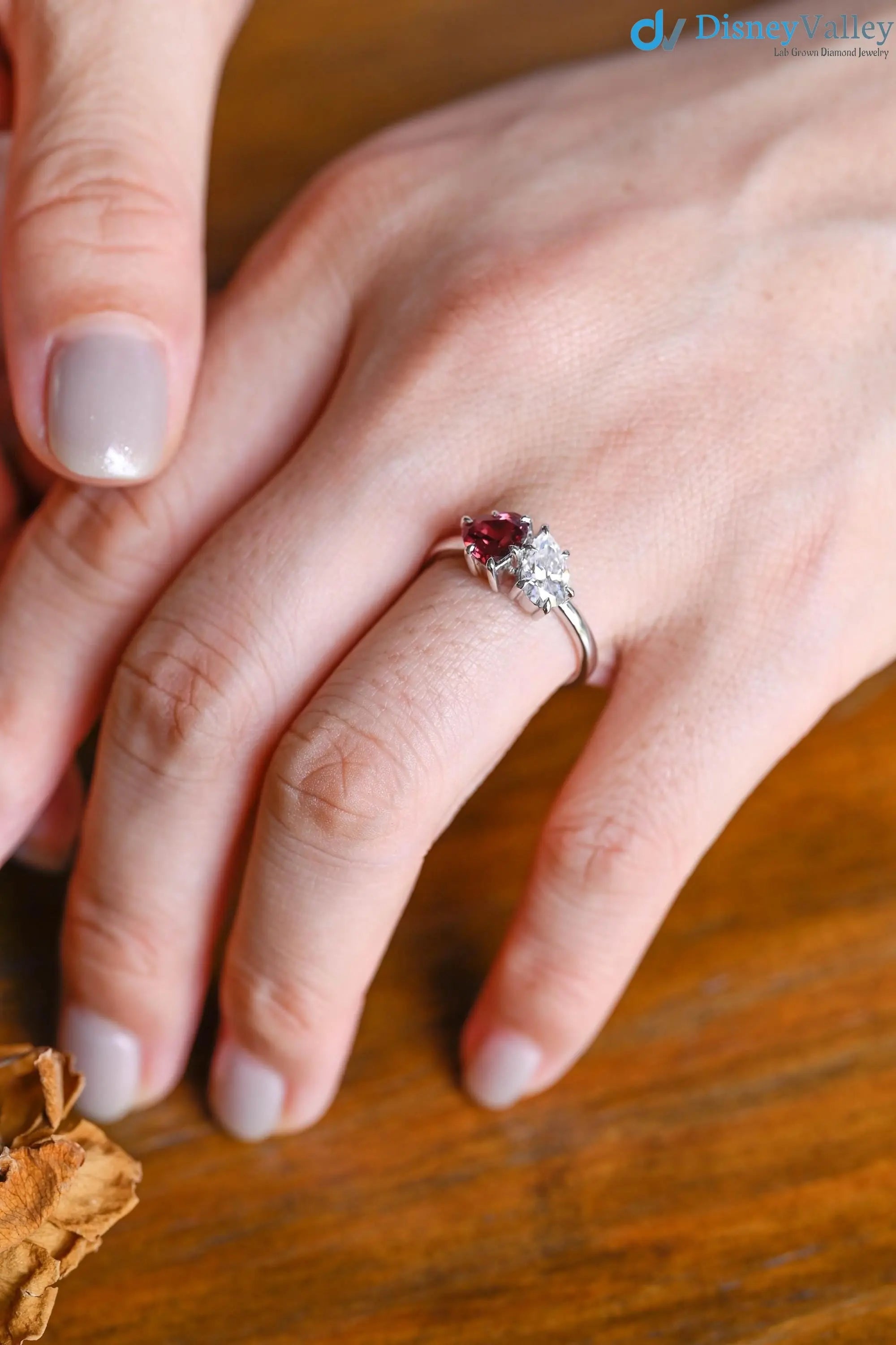 Toi et Moi Solid Gold Pear & Heart Cut Lab Grown Engagement Ring DisneyValley