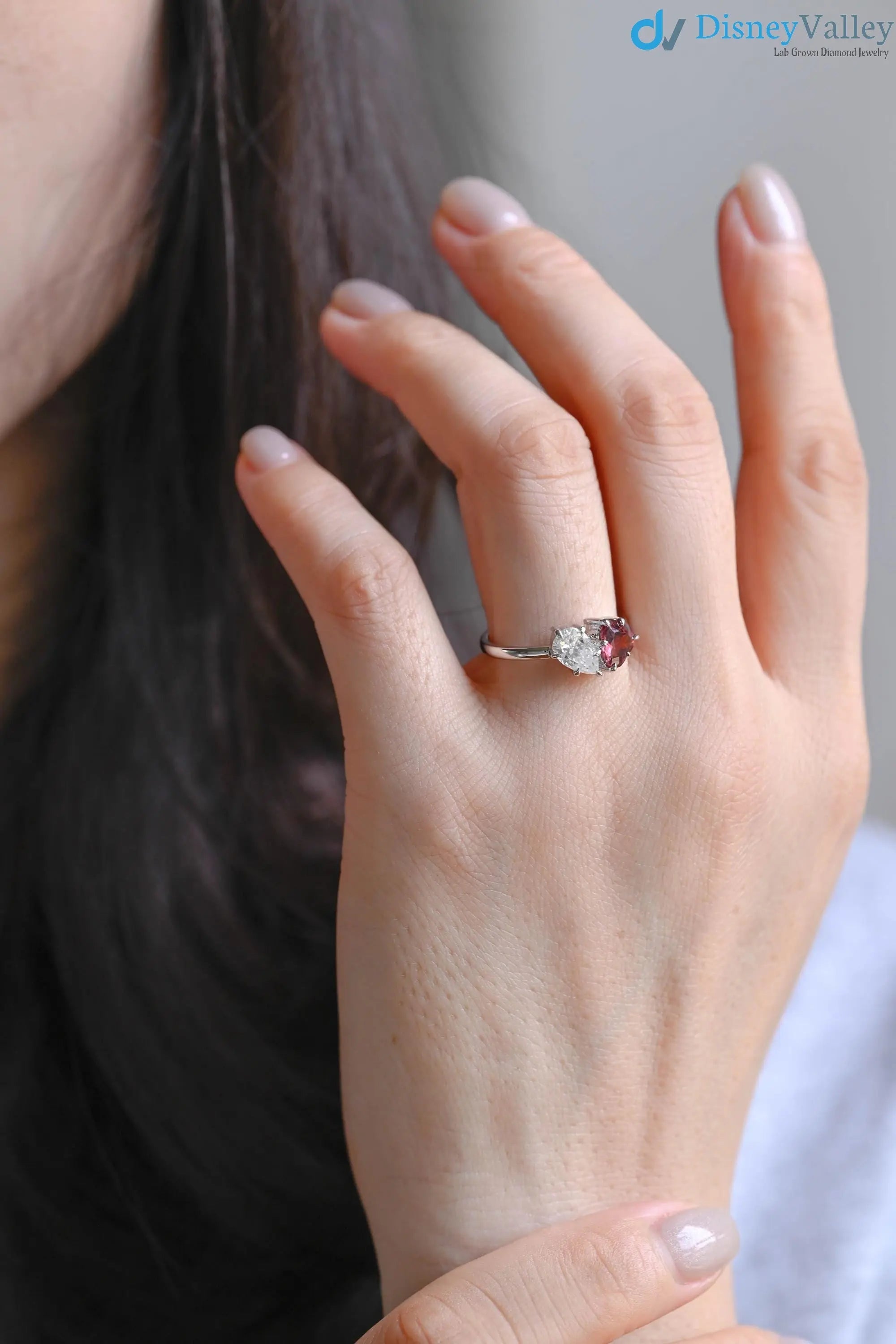 Toi et Moi Solid Gold Pear & Heart Cut Lab Grown Engagement Ring DisneyValley