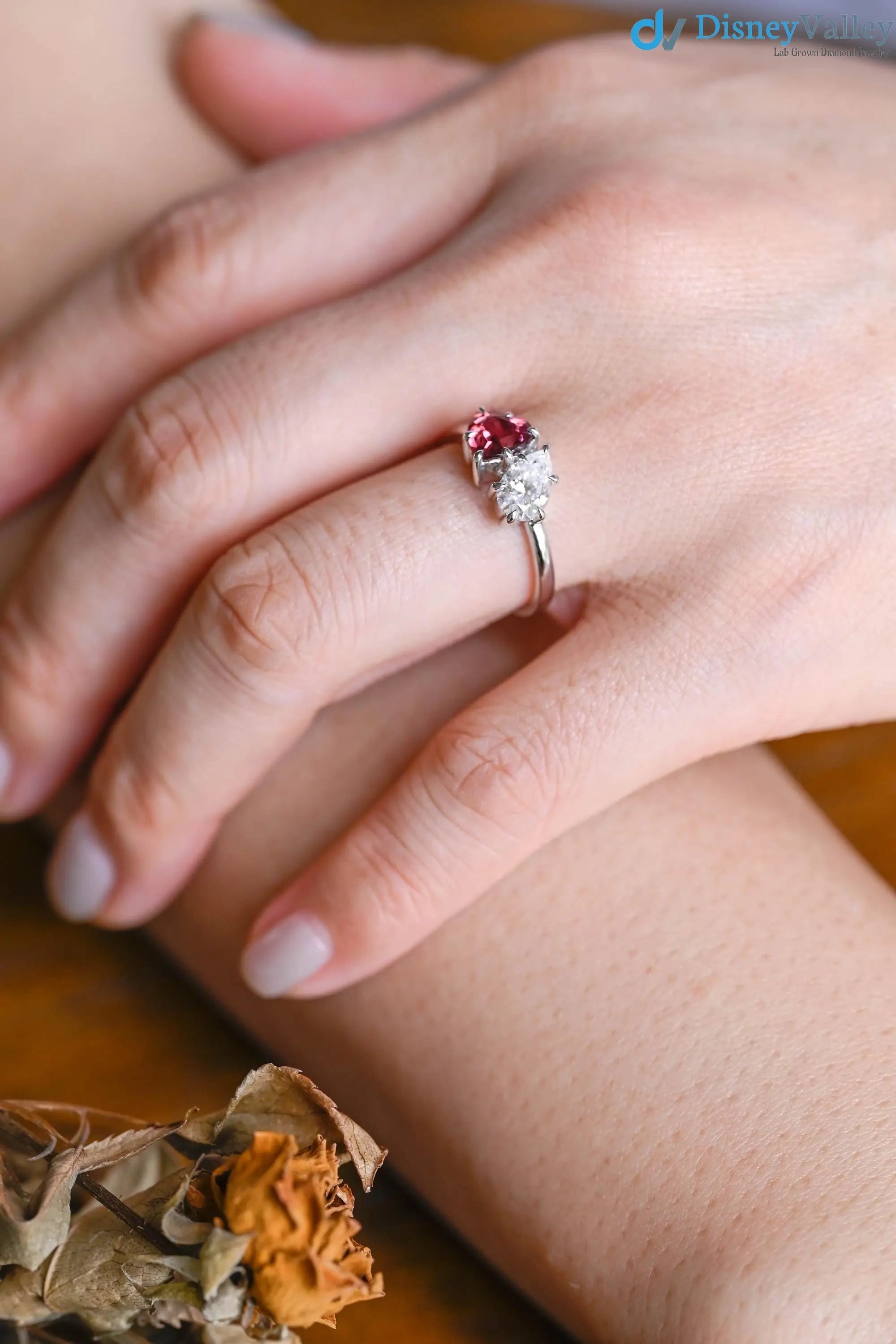 Toi et Moi Solid Gold Pear & Heart Cut Lab Grown Engagement Ring DisneyValley
