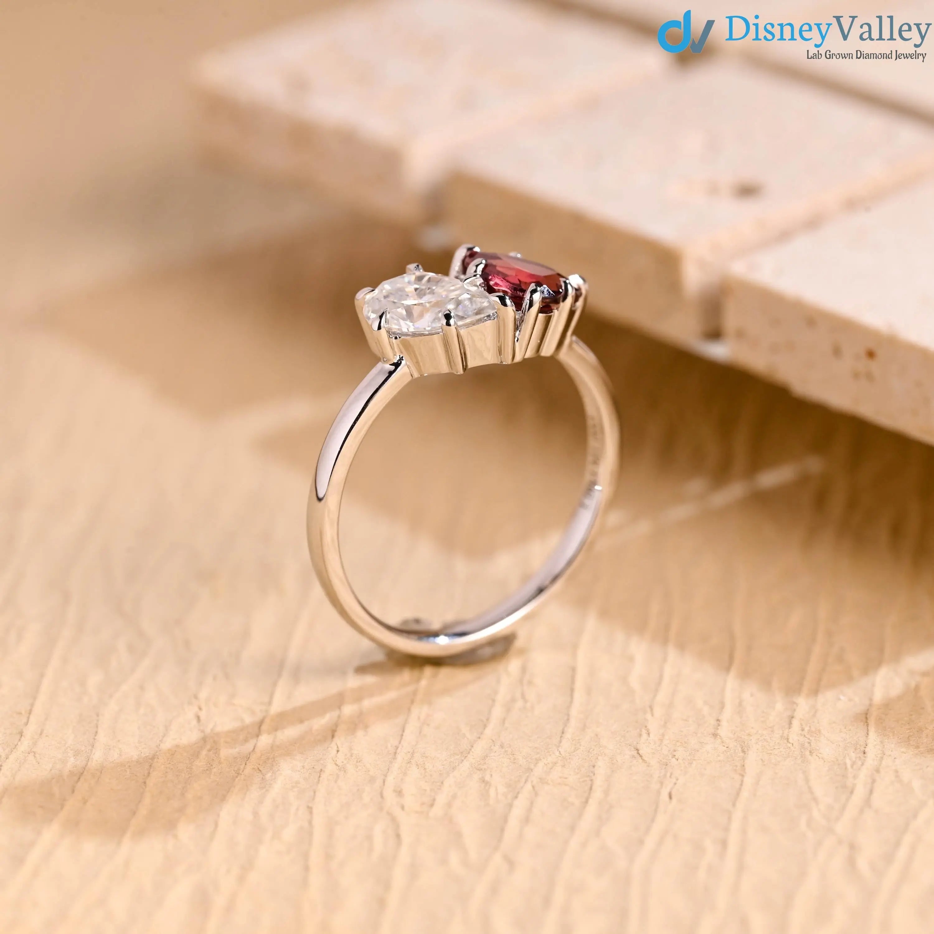 Toi et Moi Solid Gold Pear & Heart Cut Lab Grown Engagement Ring DisneyValley
