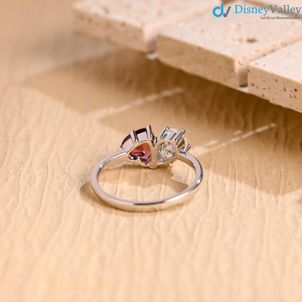 Toi et Moi Solid Gold Pear & Heart Cut Lab Grown Engagement Ring DisneyValley