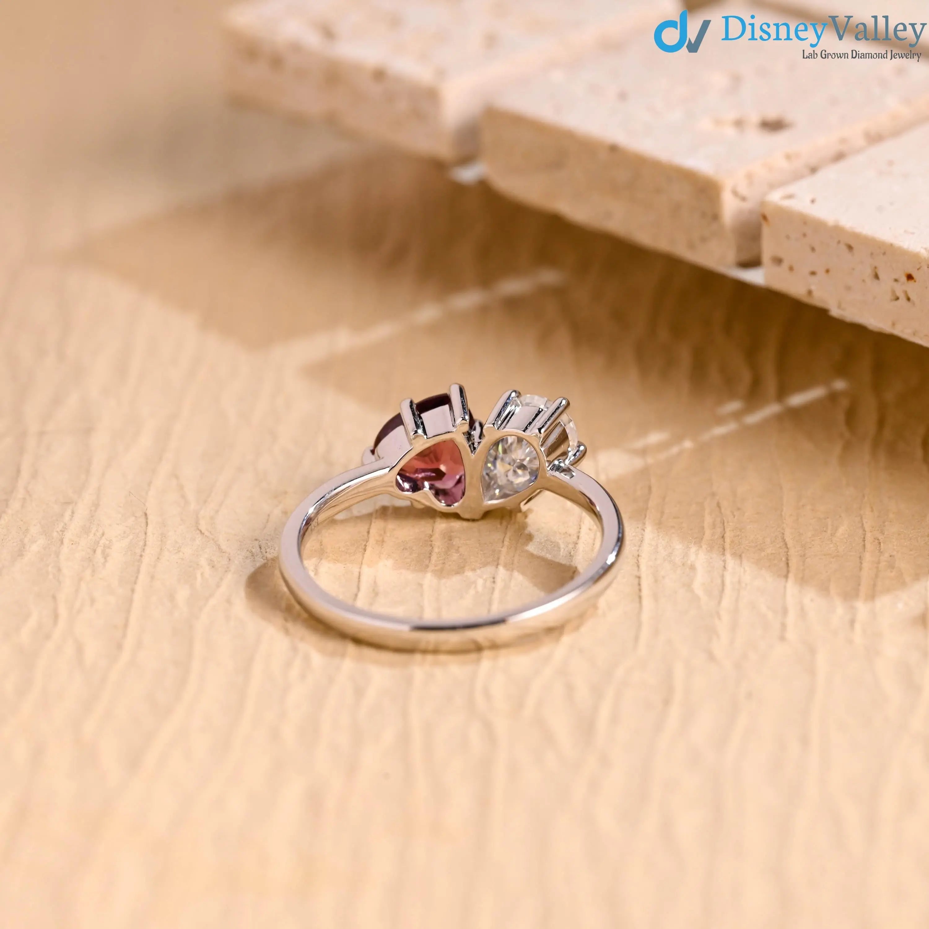 Toi et Moi Solid Gold Pear & Heart Cut Lab Grown Engagement Ring DisneyValley
