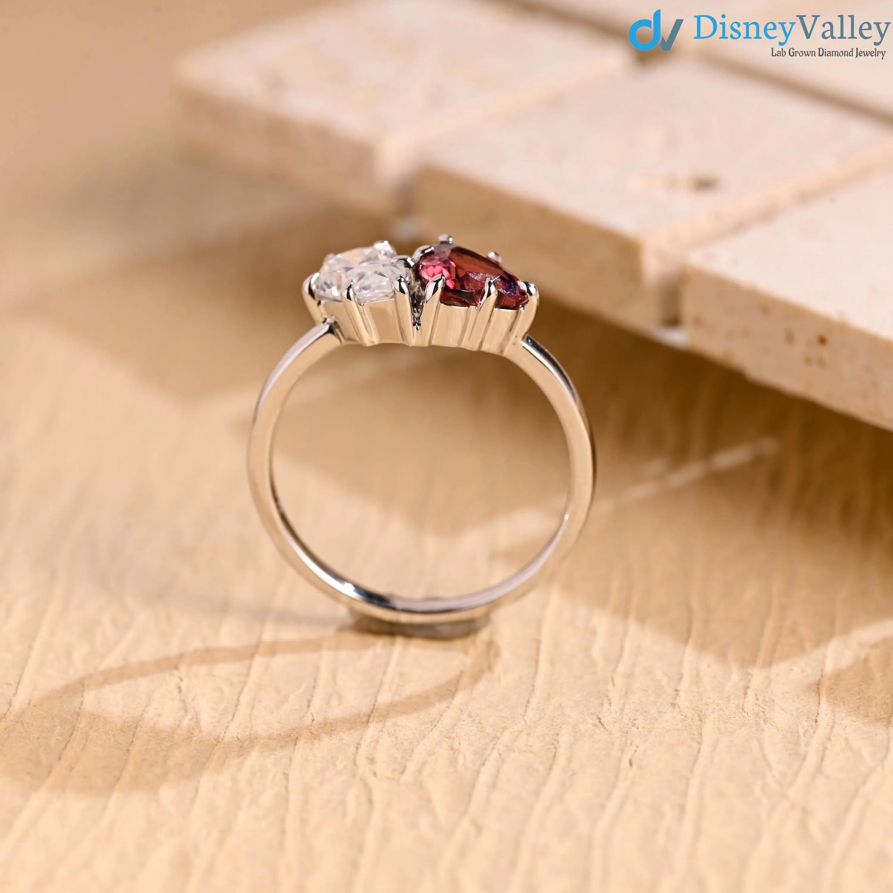 Toi et Moi Solid Gold Pear & Heart Cut Lab Grown Engagement Ring DisneyValley