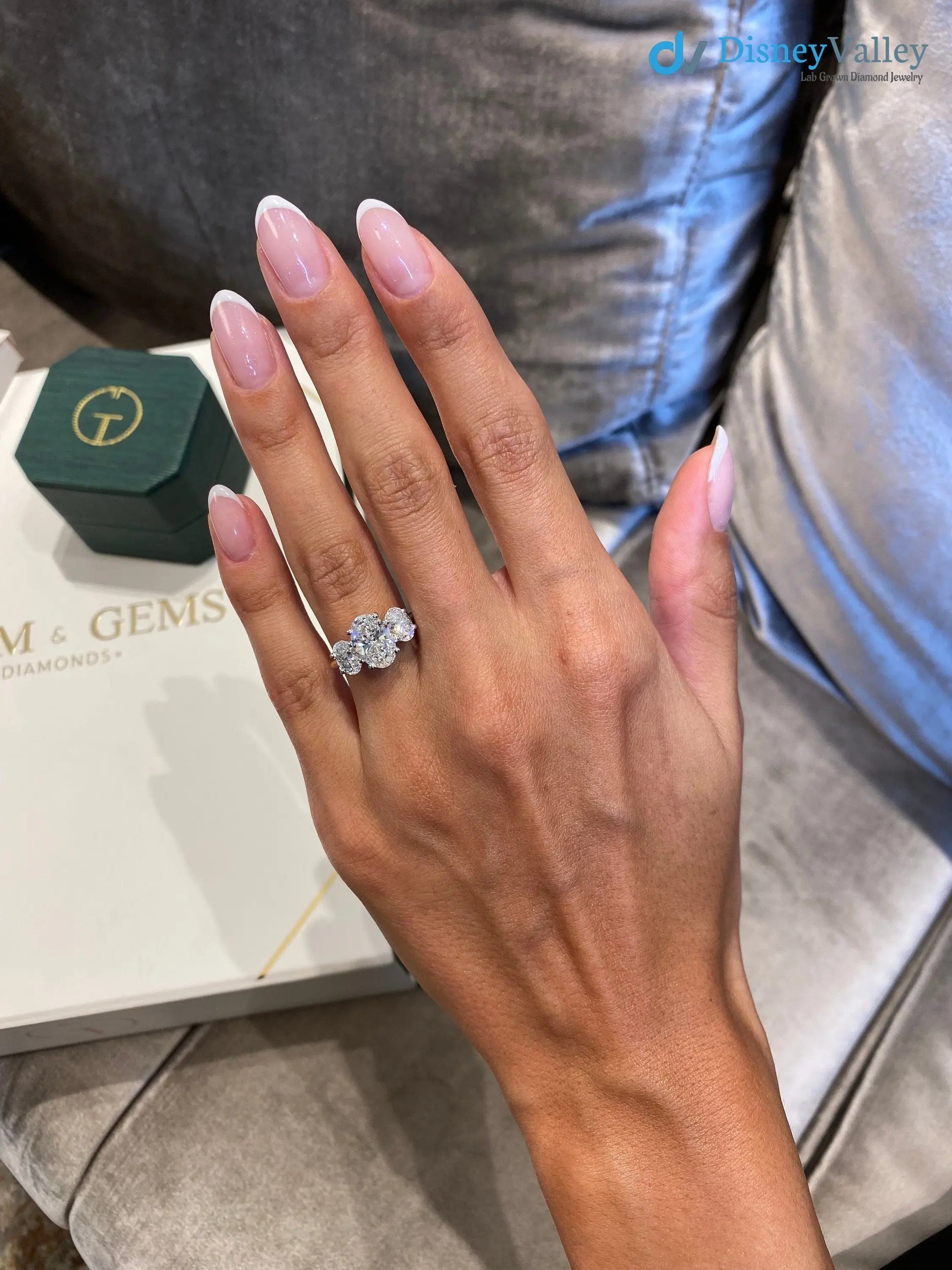 Tri Stone 3.0 Ct IGI Certified E/VS1 Oval Cut Lab Grown Diamond Engagement Ring - DisneyValley