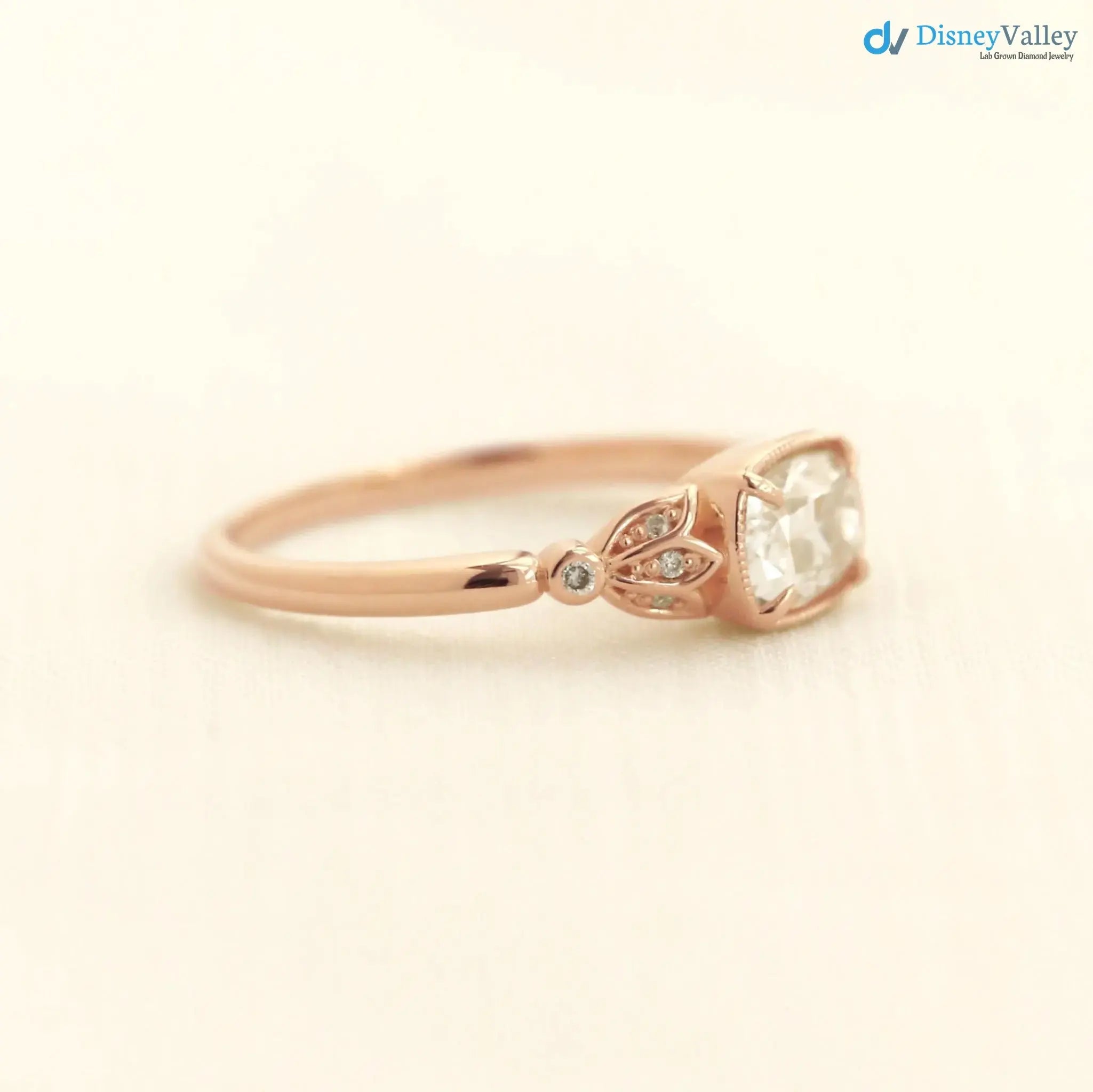 Tulip antique cushion lab diamond vintage engagement ring wedding ring DisneyValley