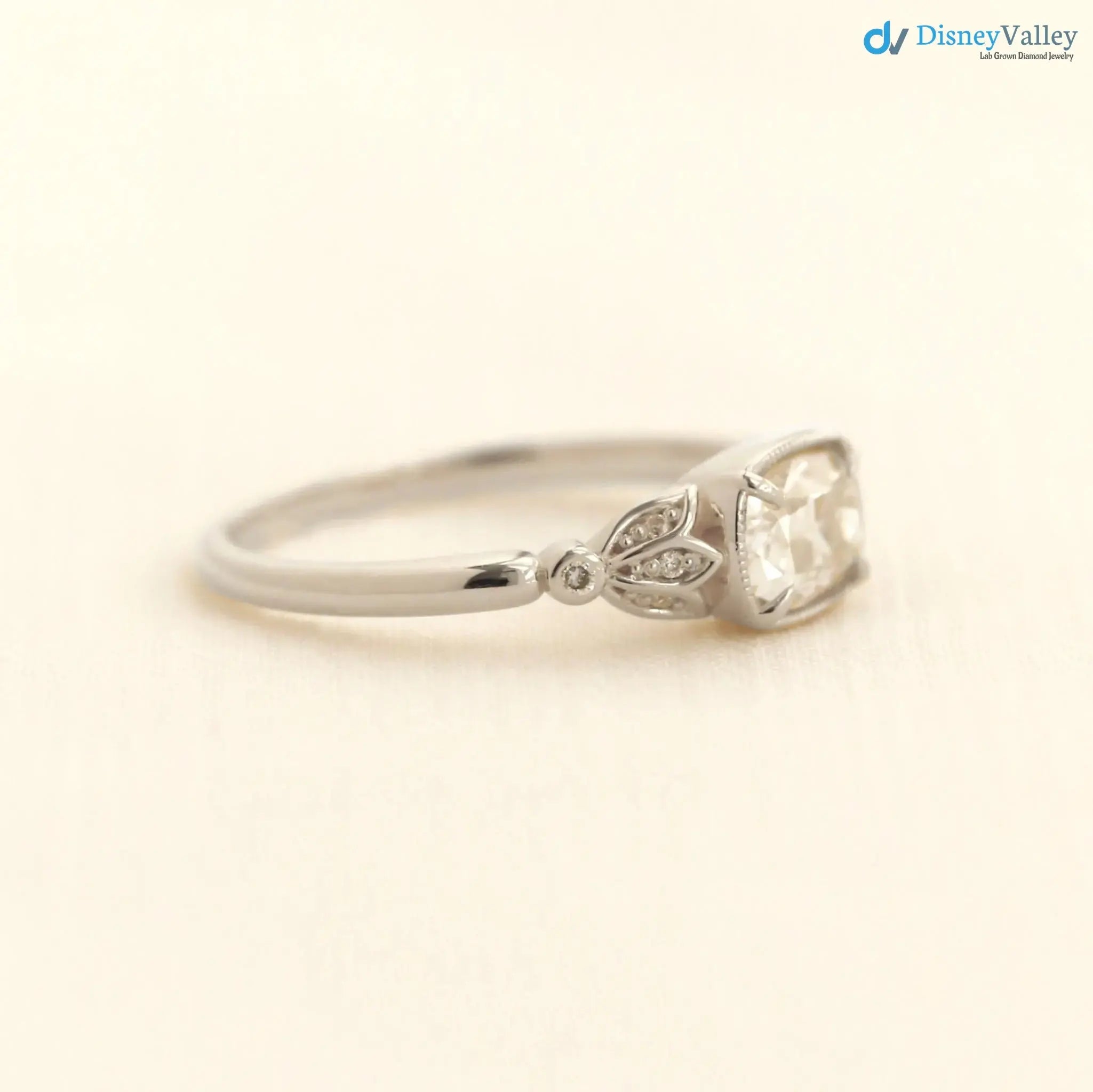 Tulip antique cushion lab diamond vintage engagement ring wedding ring DisneyValley